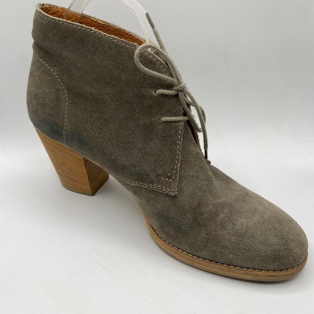 Madewell 1937 Gray Suede Stacked‎ Heel Lace Up Bootie Size 9.5